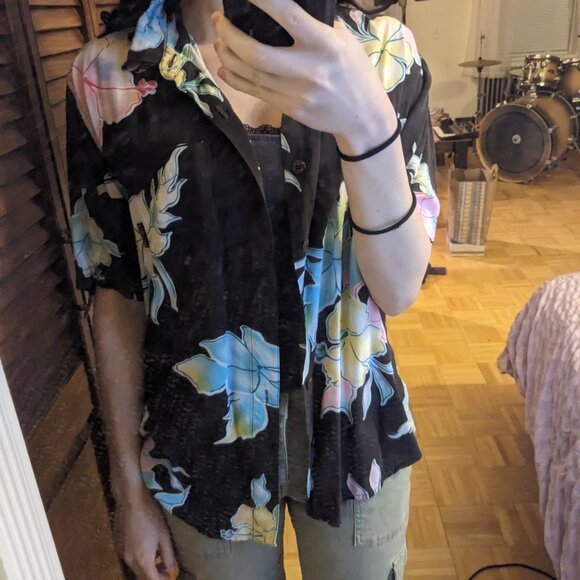 Billabong Black Floral Button Down Shirt - Picture 2 of 8